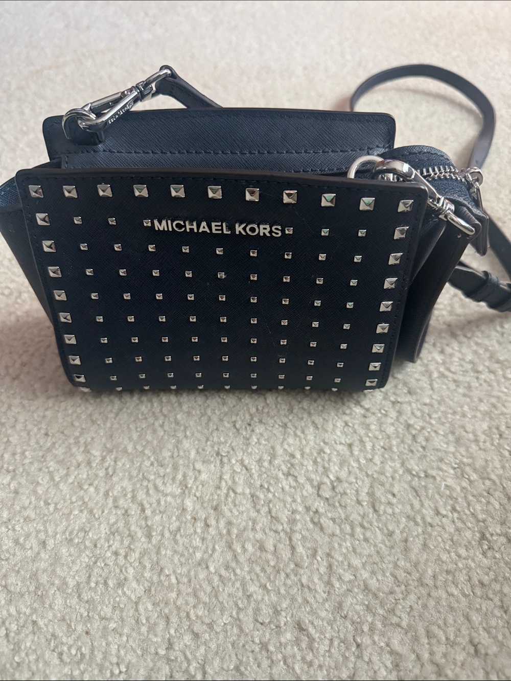 Michael Kors Navy blue Saffiano Studded Crossbody